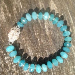 Rhinestone Owl and blue faceted beaded bracelet